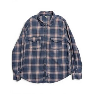 Aerie Womens Button Up Plaid Shirt Sz Large Long Sleeve Western Yoke Blue Pink